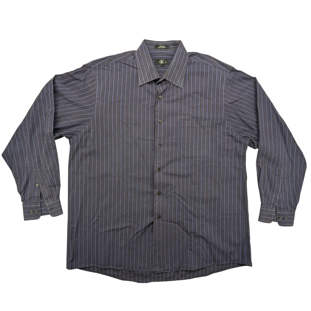 Calvin Klein Shirt Mens XL 17.5 39/35 Striped Button Up Blue Long Sleeve Classic